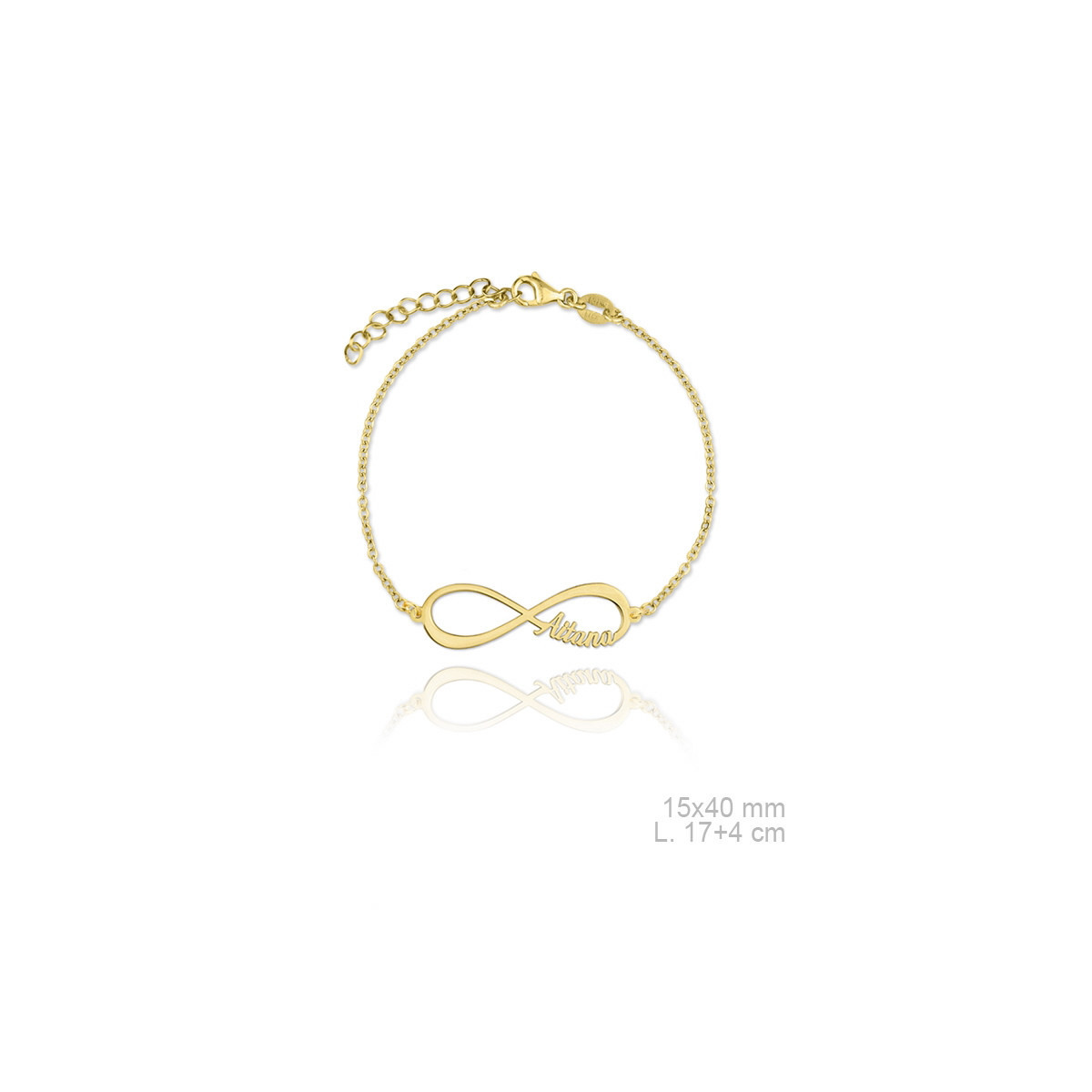 Pulsera Infinito Plata chapada en oro con un nombre