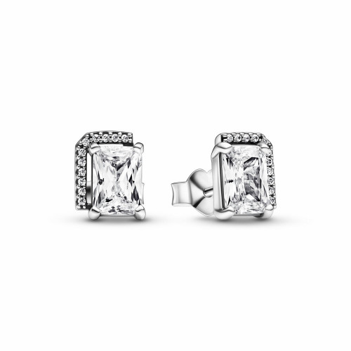 Pandora Pendientes Botón Halo Rectangular Brillante