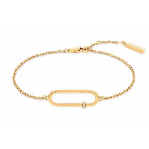 Calvin Klein Pulsera IP Dorado Detalle Rectangular Piedra