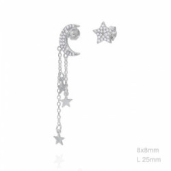 Pendientes Estrella Luna Cadenas Plata