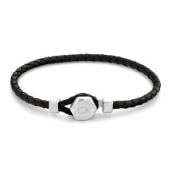 Pulsera Calvin Klein Hombre Cuero Negro Trenzado y Acero inoxidable