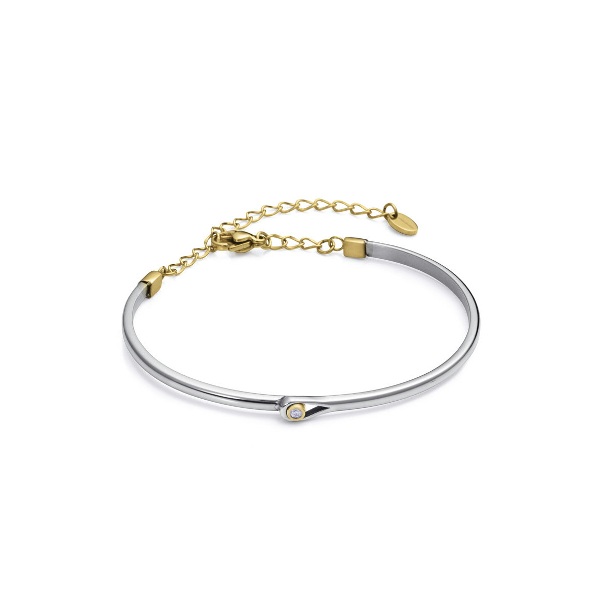 Pulsera de acero con IP dorado y un diamante