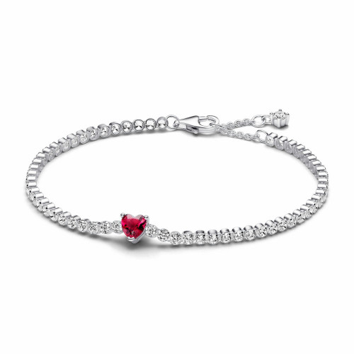 Pulsera Tenis Corazón Brillante Rojo