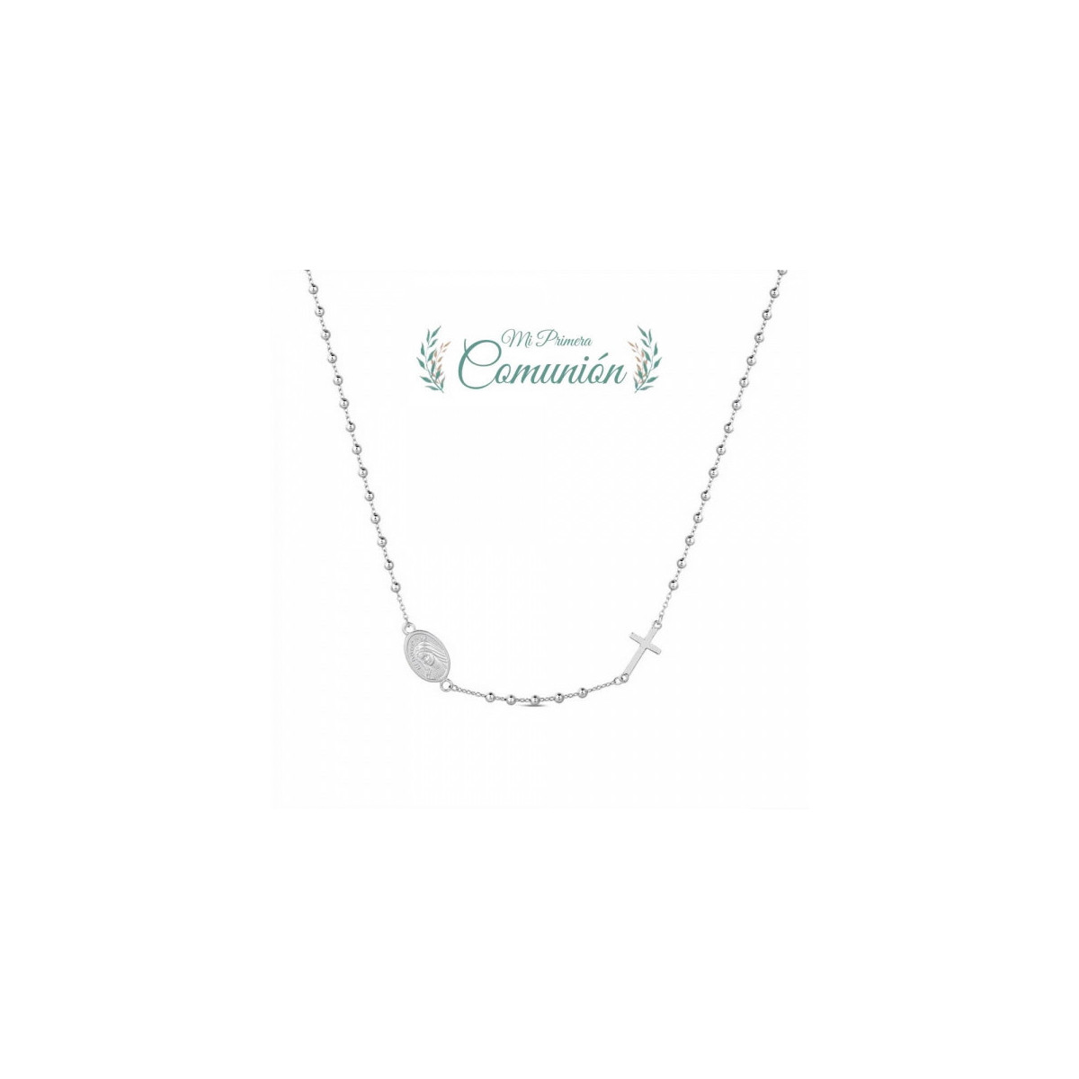Collar Tipo Rosario Virgen Cruz en Plata de Ley