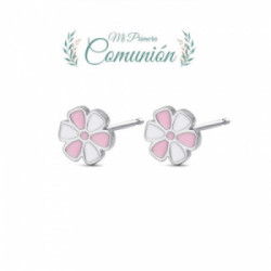 Pendientes Flor Esmalte Rosa y Blanco