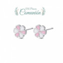 Pendientes Flor Esmalte Rosa y Blanco