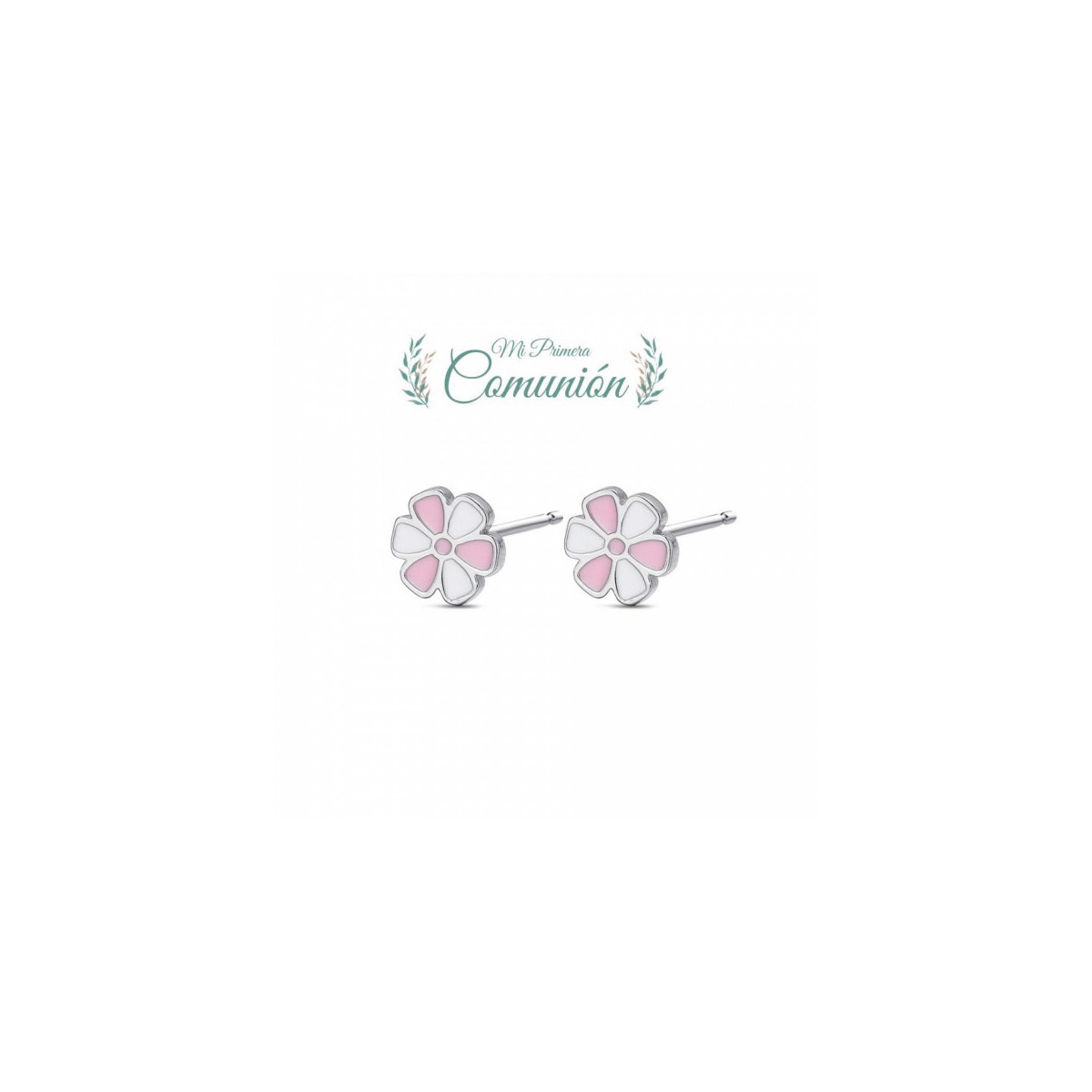 Pendientes Flor Esmalte Rosa y Blanco