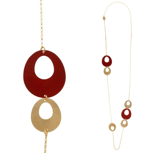 Salvatore Plata Collar Óvalos Esmalte Rojo