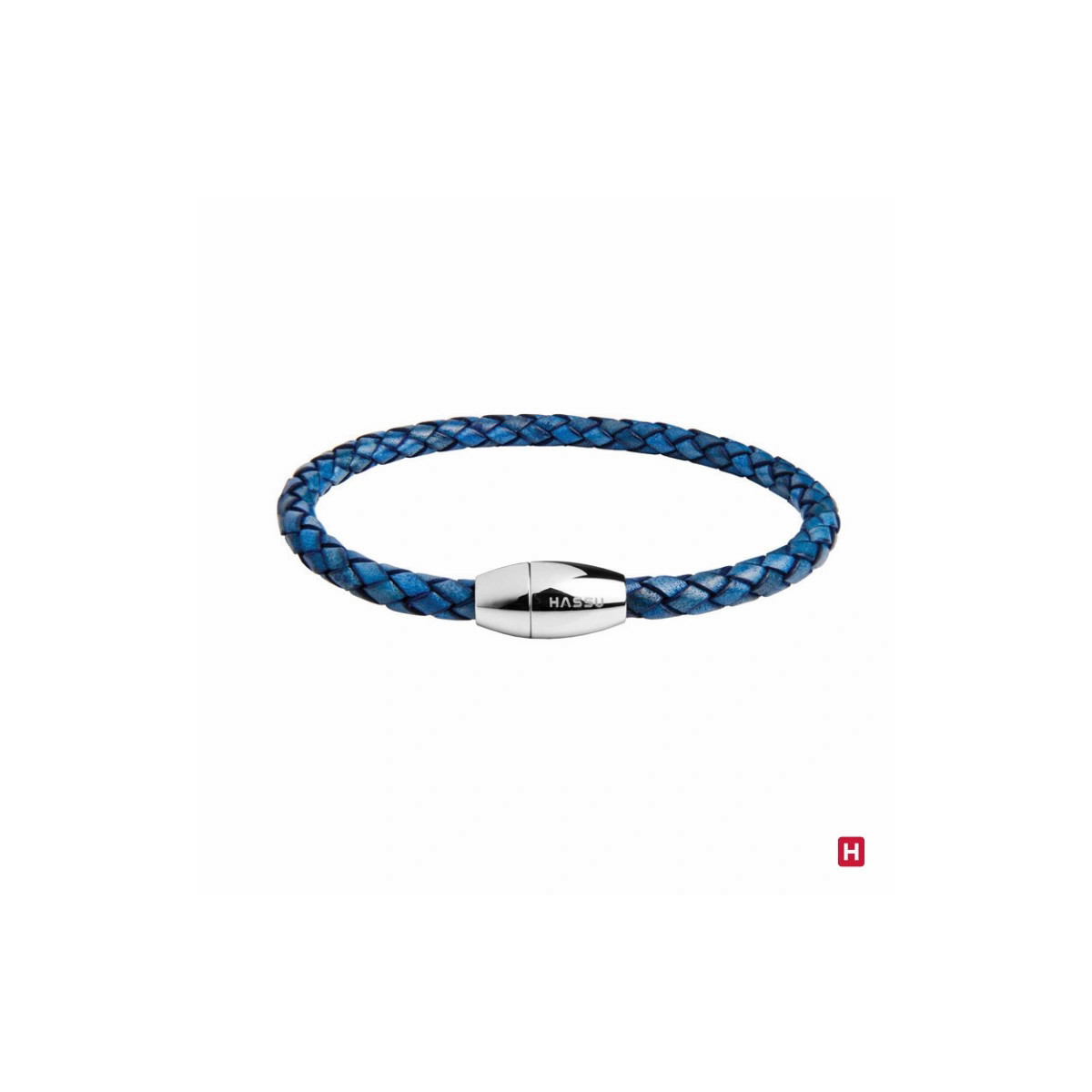 Pulsera Acero Piel Trenzada Azul