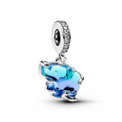 Charm Colgante Pandora Elefante Cristal Murano Azul