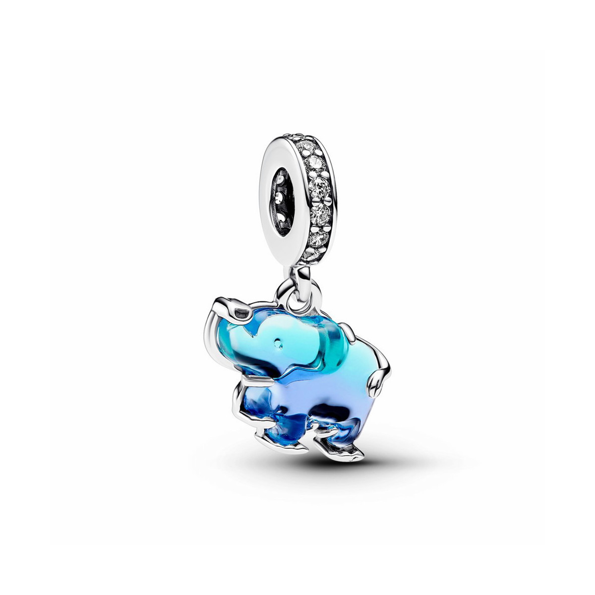 Charm Colgante Pandora Elefante Cristal Murano Azul