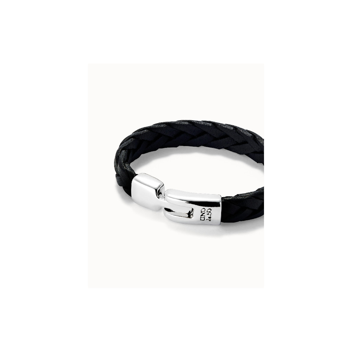 Pulsera cuero trenzada color negro bañada en plata de ley Personalizable