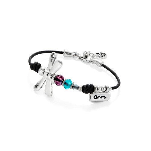 Pulsera con libélula bañada en plata de ley y cristales