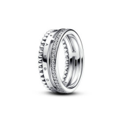 Pandora Anillo Logo Signature Pavé y Cuentas - 192312C01