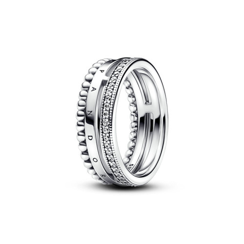 Pandora Anillo Logo Signature Pavé y Cuentas - 192312C01