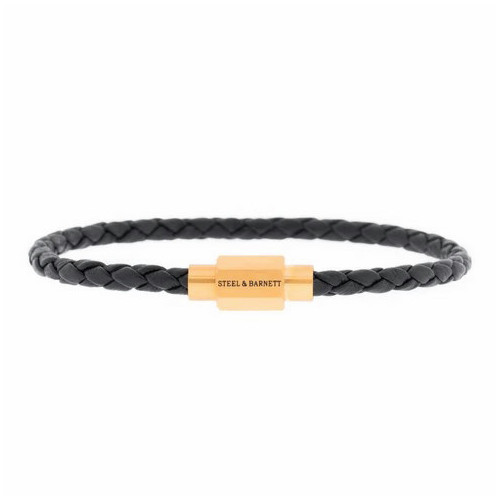 Pulsera de cuero napa Luke Landon negra/oro - LBLL002