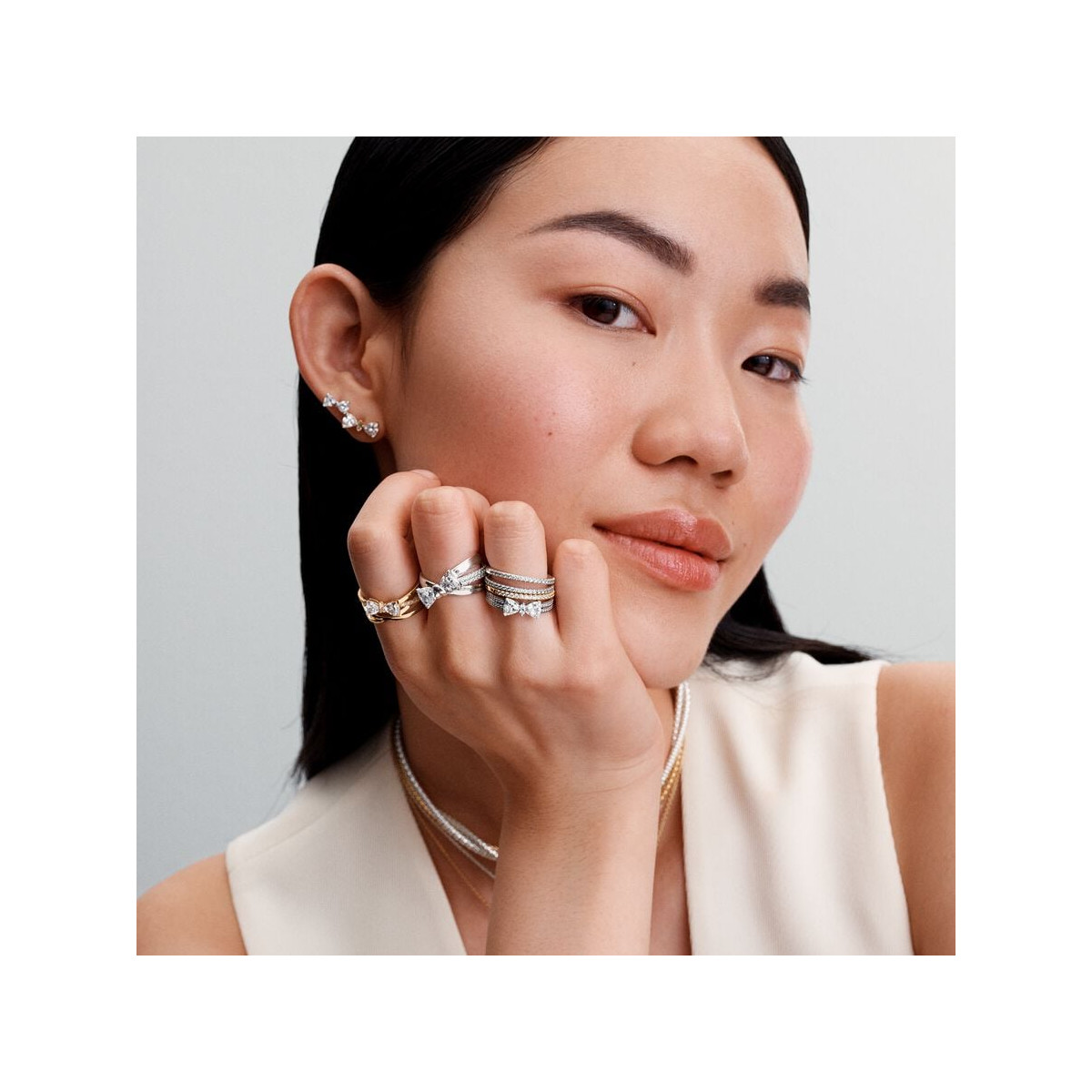 Anillo Banda Cruzada Pandora Lazo Brillante - 193553C01