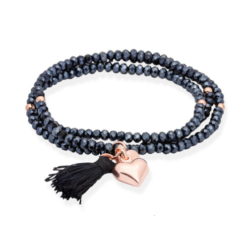 Pulsera Zen Azul Corazón Oro Rosa