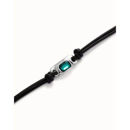 Pulsera de cuero con cristal verde UNO DE 50
