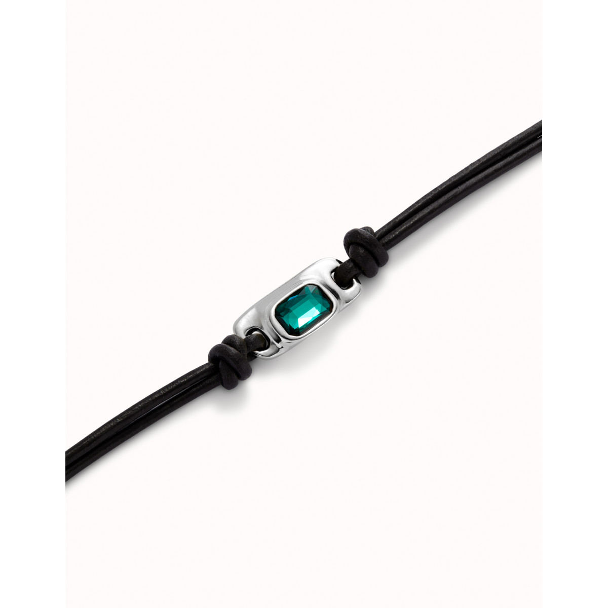 Pulsera de cuero con cristal verde UNO DE 50