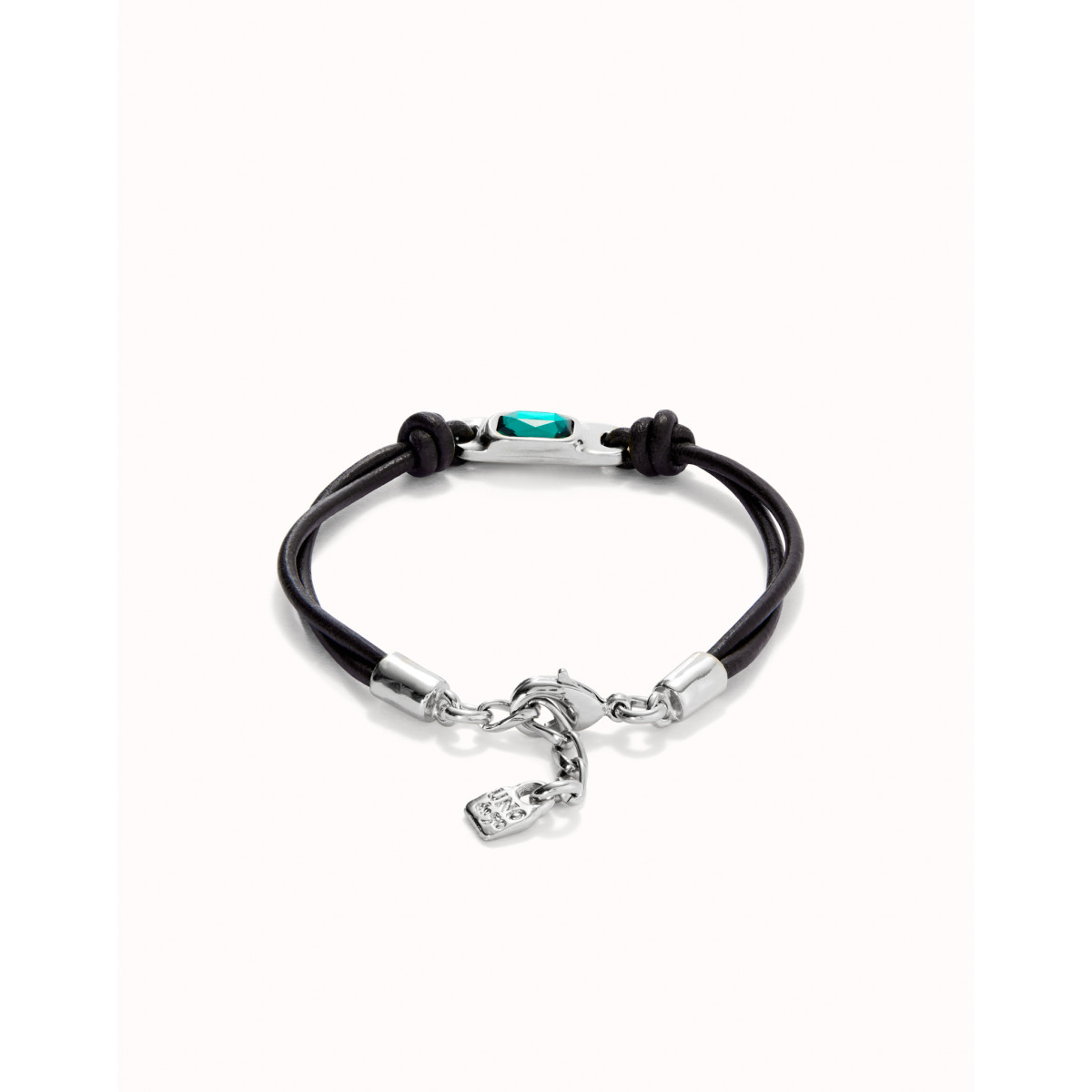 Pulsera de cuero con cristal verde UNO DE 50