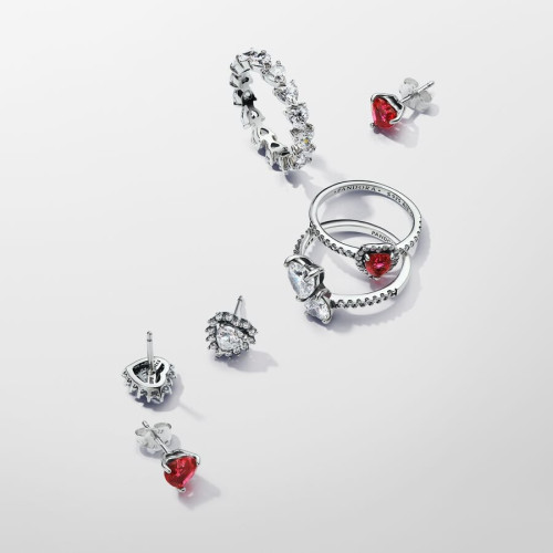 Pandora Anillo Corazón Rojo Nivelado Brillante - 198421C02