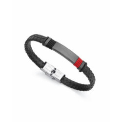 Pulsera Magnum de piel negra con motivo en acero Ip Gun y cordón rojo Viceroy