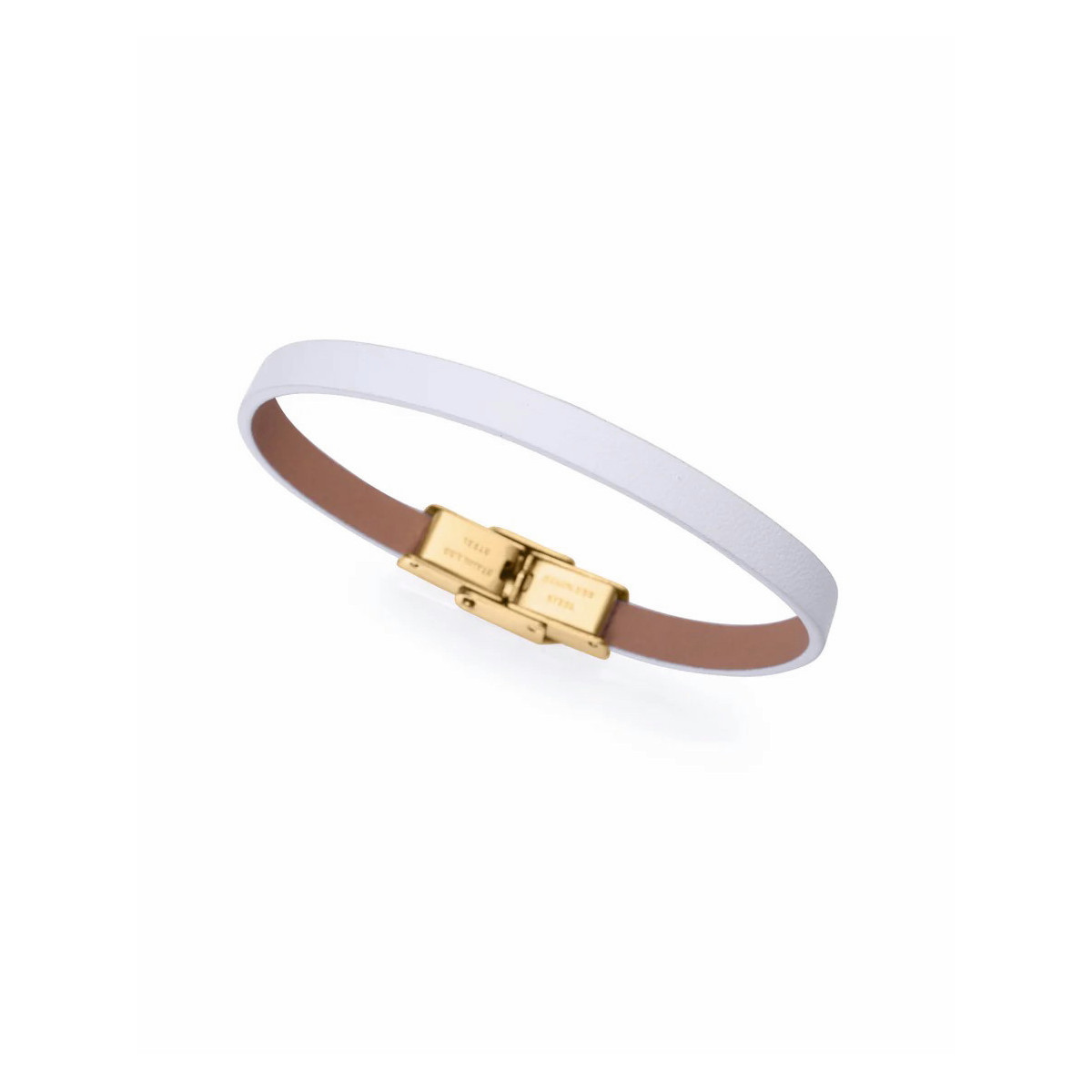 Pulsera personalizable de acero dorado con piel blanca VICEROY