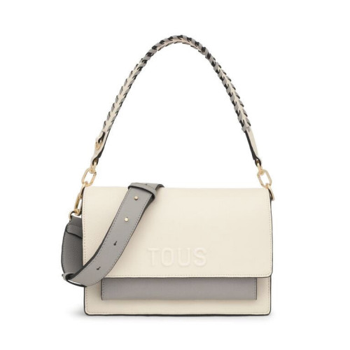 Bandolera mediana beige y gris Audree Saffiano
