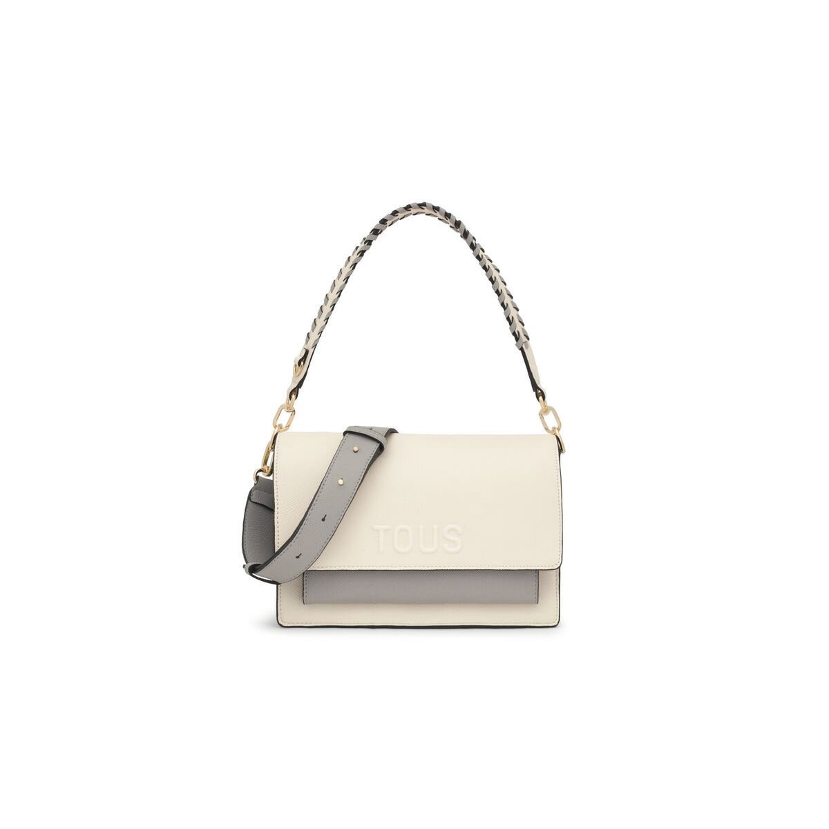 Bandolera mediana beige y gris Audree Saffiano