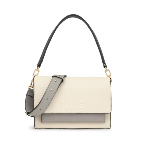 Bandolera mediana beige y gris Audree Saffiano