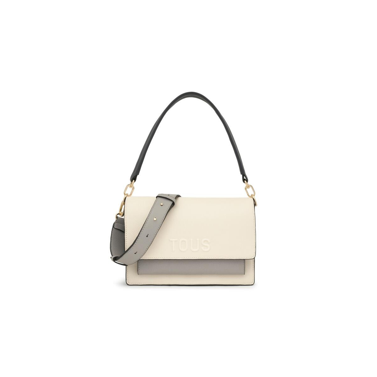 Bandolera mediana beige y gris Audree Saffiano