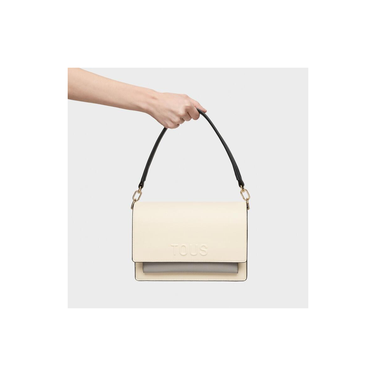 Bandolera mediana beige y gris Audree Saffiano
