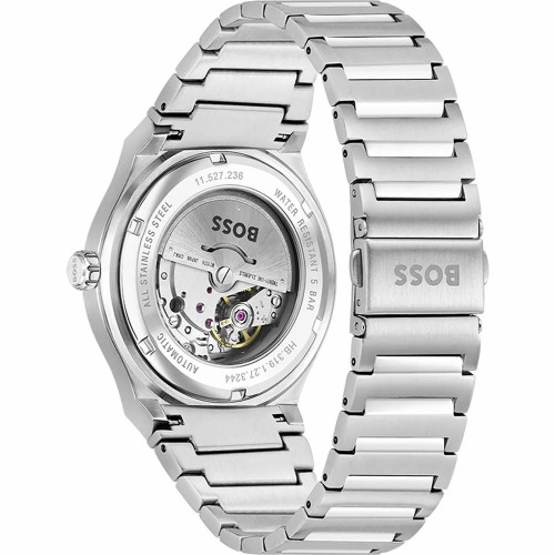 Reloj automático plateado con esfera blanca estriada BOSS