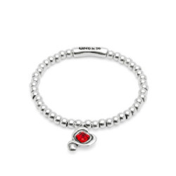 Pulsera de bolas bañadas en plata de ley con cristal rojo Uno de 50