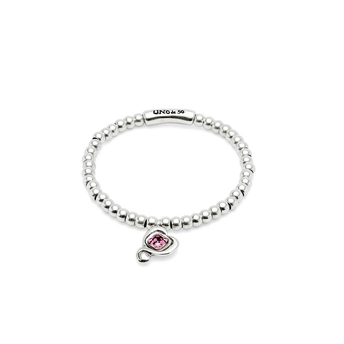 Pulsera de bolas bañadas en plata de ley con cristal rosa Uno de 50