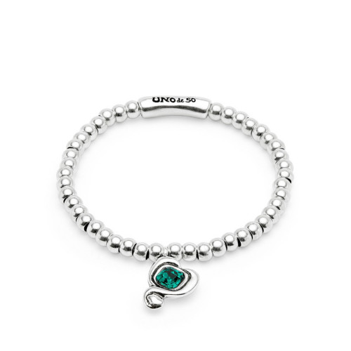 Pulsera de bolas bañadas en plata de ley con cristal verde Uno de 50