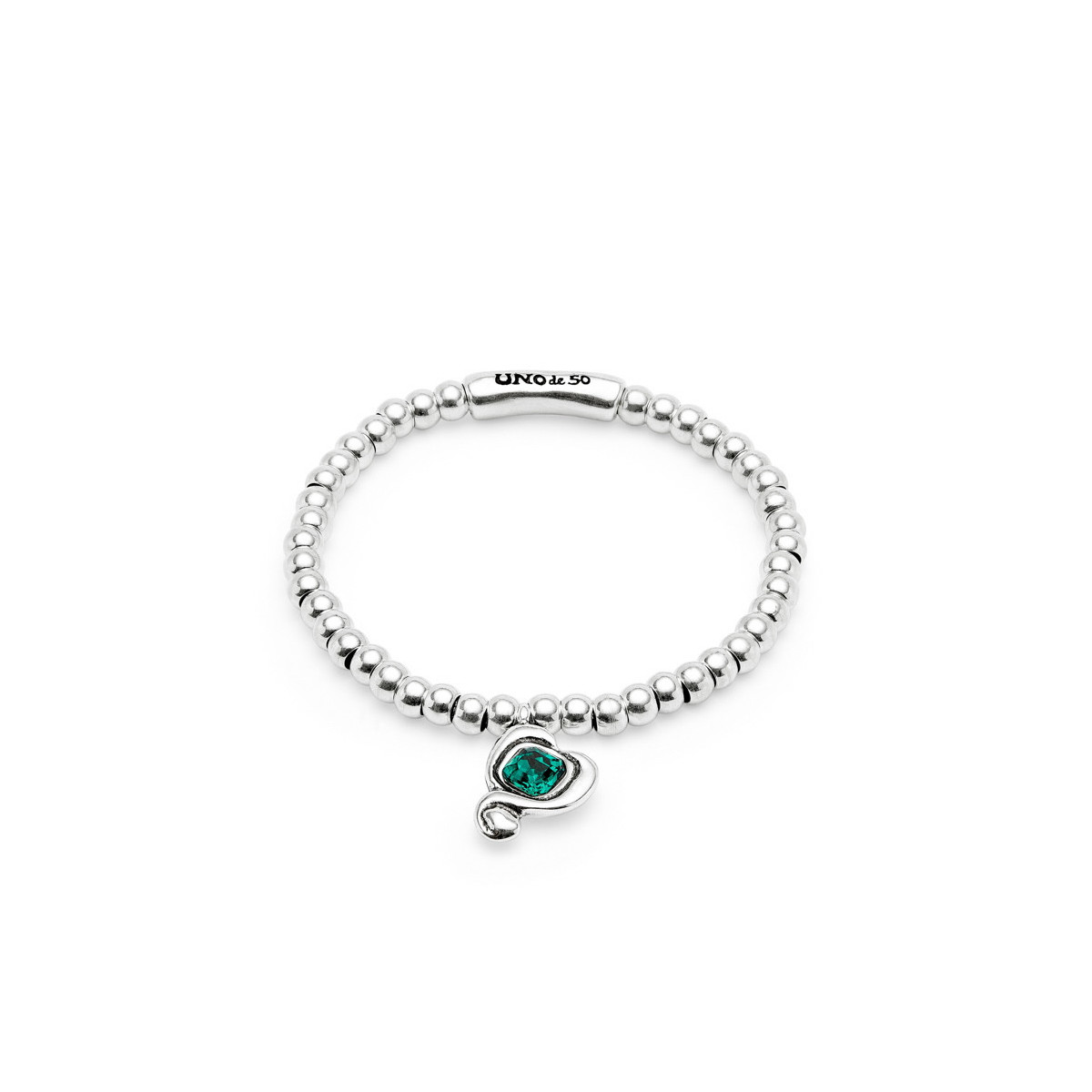 Pulsera de bolas bañadas en plata de ley con cristal verde Uno de 50