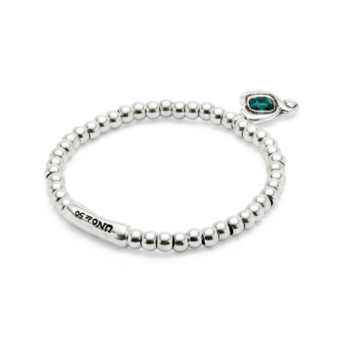 Pulsera de bolas bañadas en plata de ley con cristal verde Uno de 50