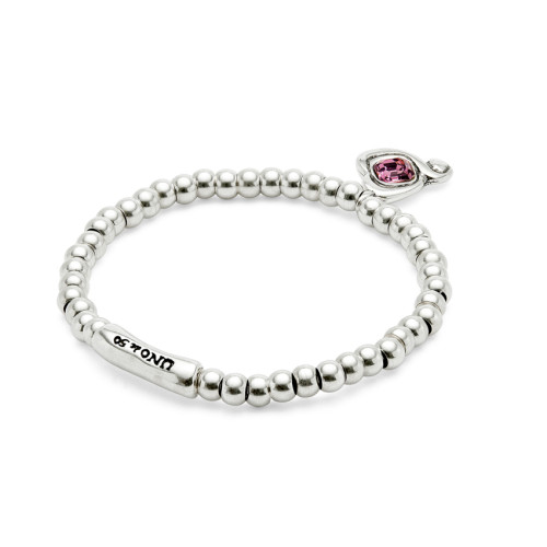 Pulsera de bolas bañadas en plata de ley con cristal rosa Uno de 50