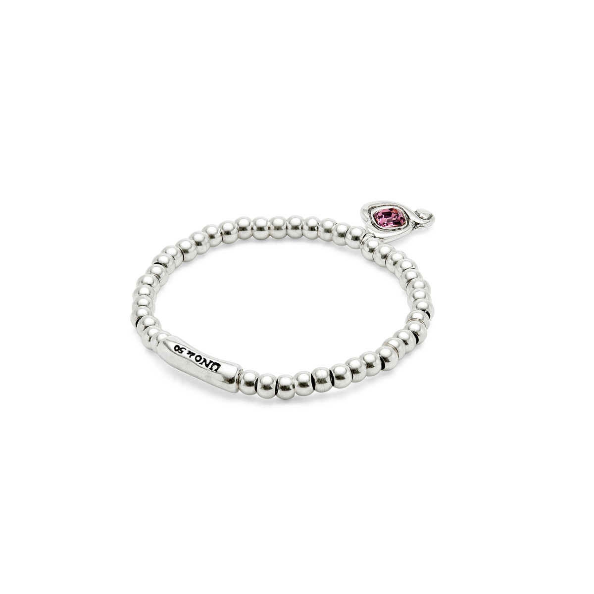 Pulsera de bolas bañadas en plata de ley con cristal rosa Uno de 50