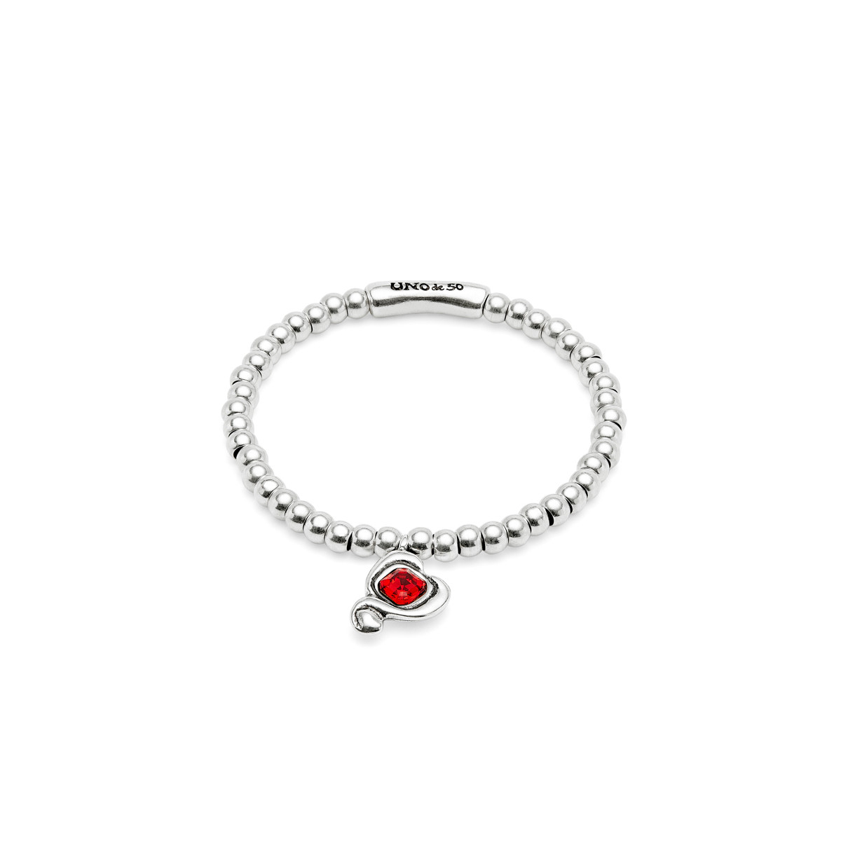 Pulsera de bolas bañadas en plata de ley con cristal rojo Uno de 50