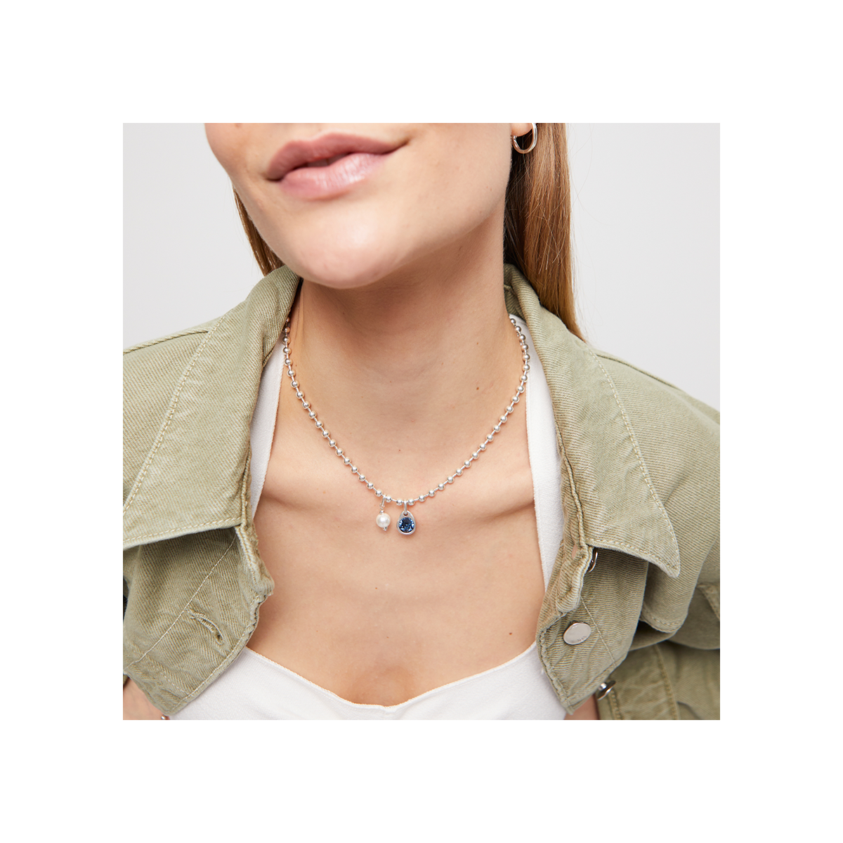 Uno de 50 Collar Esferas Perla Cristal Azul