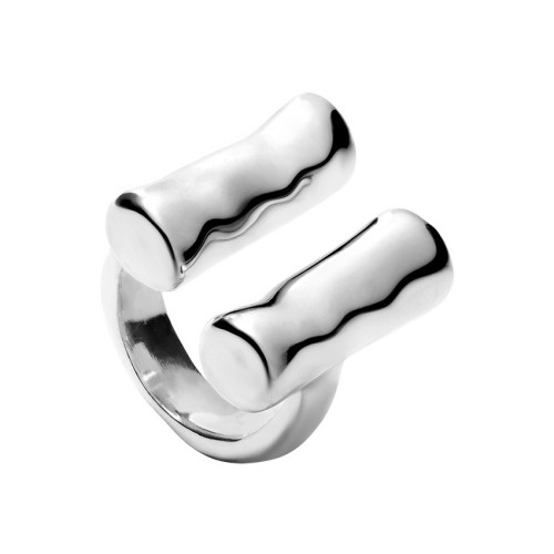 Uno de 50 Anillo bañado en plata de ley con dos tubos verticales - ANI0813MTL000