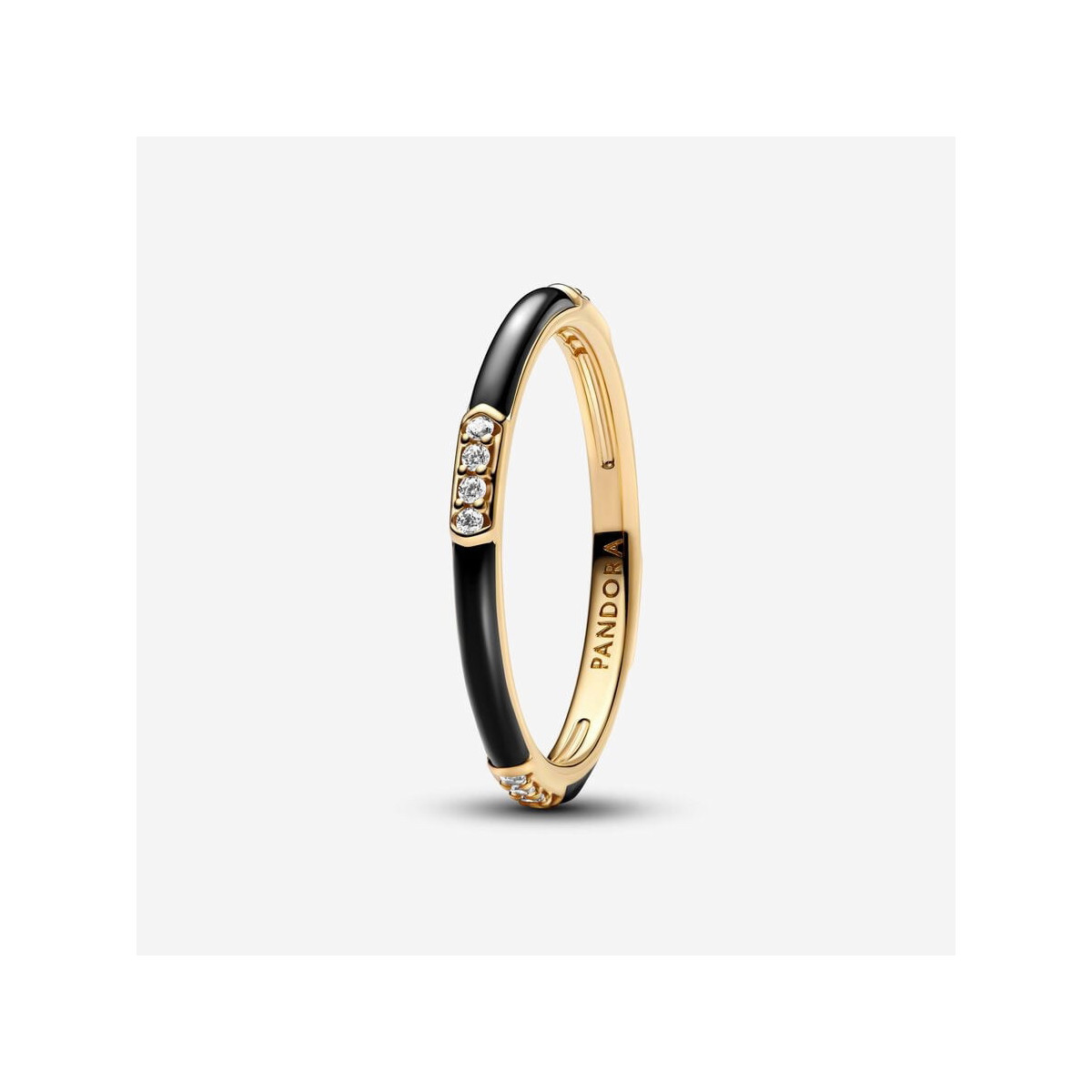 Anillo Esmalte Negro y Gemas Pandora - 163686C01