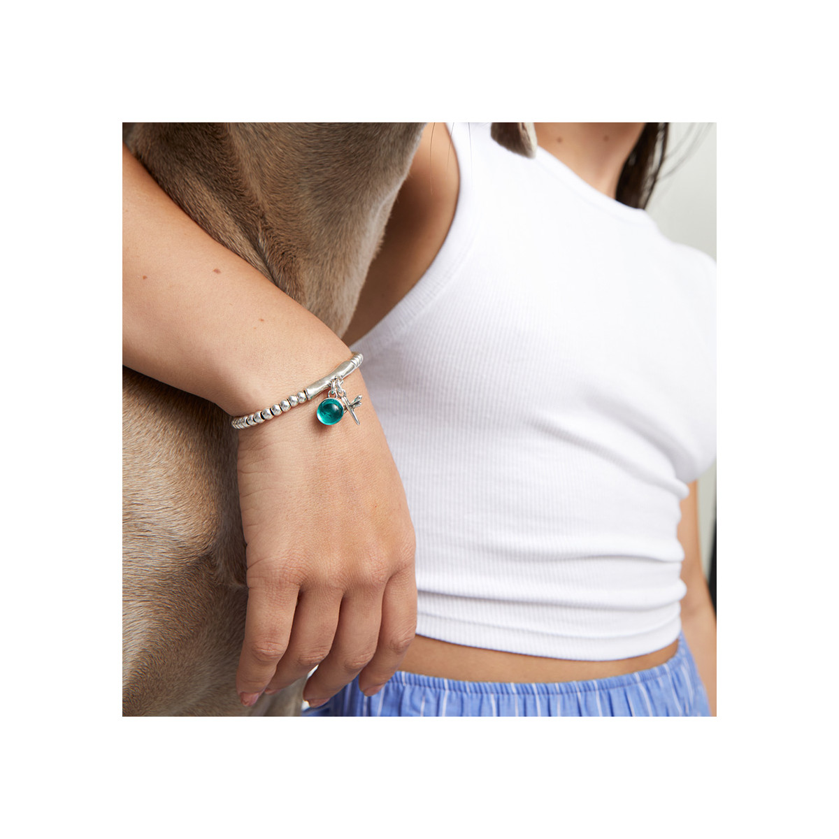 Pulsera bañada en plata de ley con cristal de murano y libélula UNO DE 50