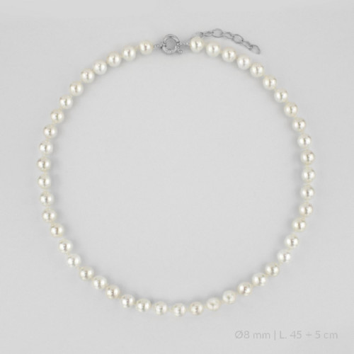 Collar Perlas 8mm Cierre Marinero Plata