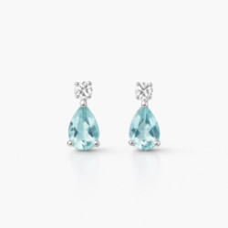 Pendientes de Oro Blanco con Aguamarina en Gota y Diamantes
