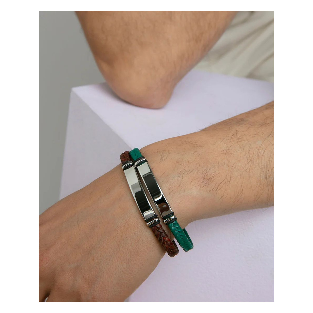 Pulsera de hombre de acero y piel verde VICEROY
