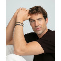 Pulsera de hombre de acero y piel trenzada marrón